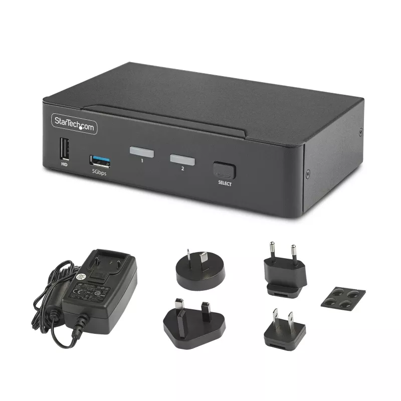 StarTech.com switch KVM DisplayPort 2 porte, 8K 60Hz / 4K 144Hz, singolo display, DP 1.4, 2x porte USB 3.0, 4x porte USB 2.0 HID, commutazione a pulsante e hotkey, conforme TAA - indipendente dal sistema operativo, case in metallo