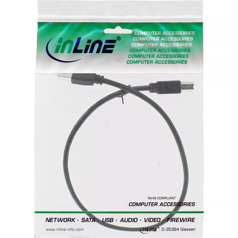 Cavo USB 2.0 tipo A connettore maschio / B connettore maschio nero 0,5m InLine 34550X