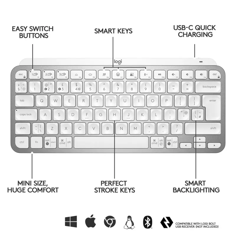 Logitech MX Keys Mini tastiera wireless illuminata mini QWERTY