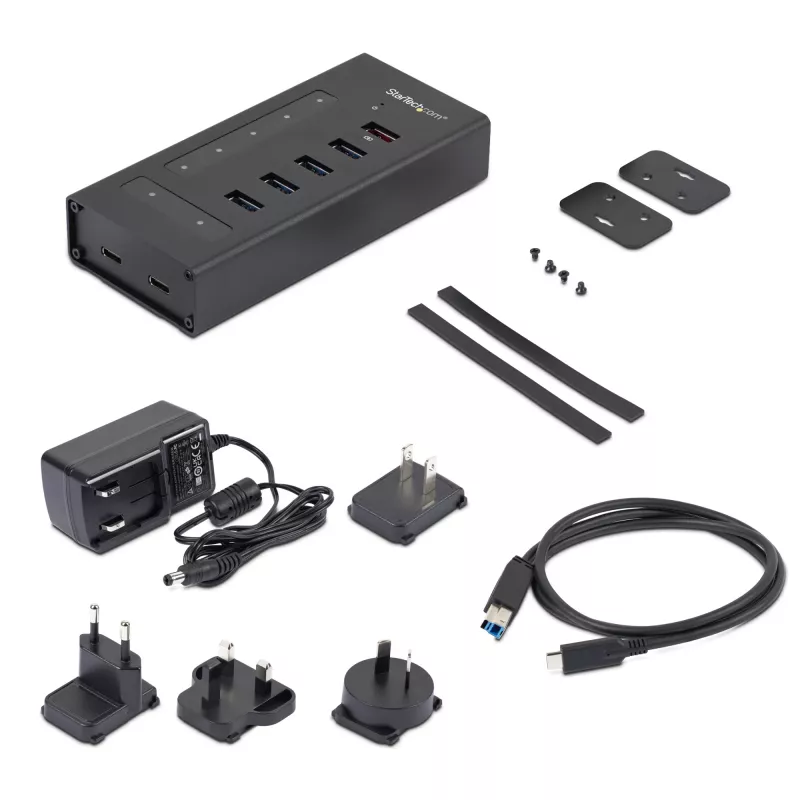 StarTech.com HB30C5A2CST hub USB 3.0 a 7 porte, da USB-C a 5x USB-A e 2x USB-C, porta di ricarica rapida, industriale, in metallo
