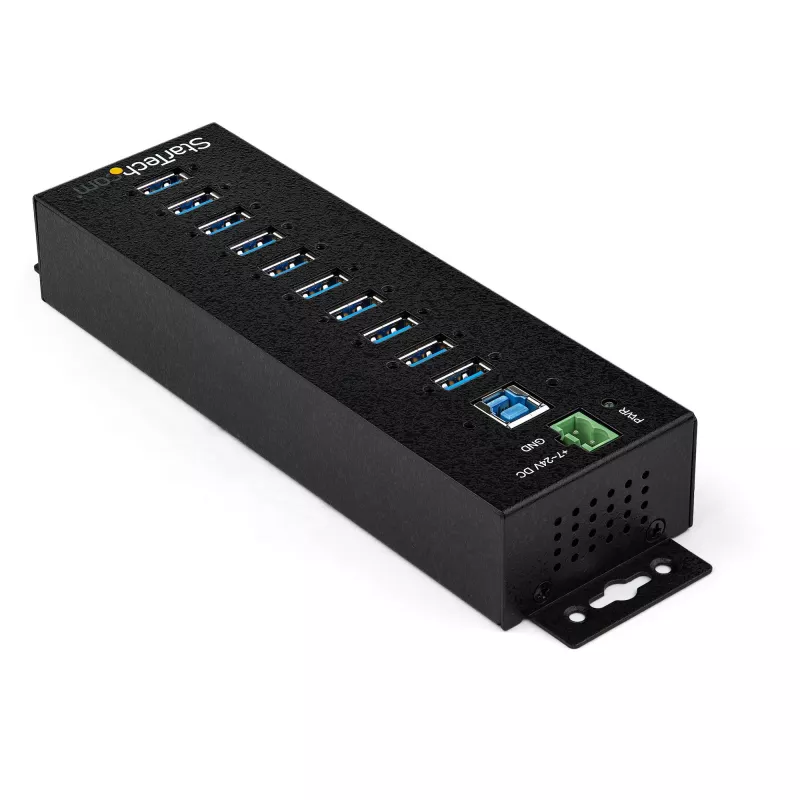 StarTech.com hub USB 3.0 a 10 porte con alimentatore - hub USB-A industriale in metallo con protezione ESD e da sovratensione 350 W – montaggio su guida DIN/parete/tavolo – hub High-Speed USB 3.2 Gen 1 (5 Gbit/s)