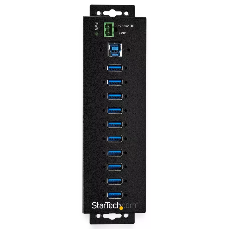 StarTech.com hub USB 3.0 a 10 porte con alimentatore - hub USB-A industriale in metallo con protezione ESD e da sovratensione 350 W – montaggio su guida DIN/parete/tavolo – hub High-Speed USB 3.2 Gen 1 (5 Gbit/s)