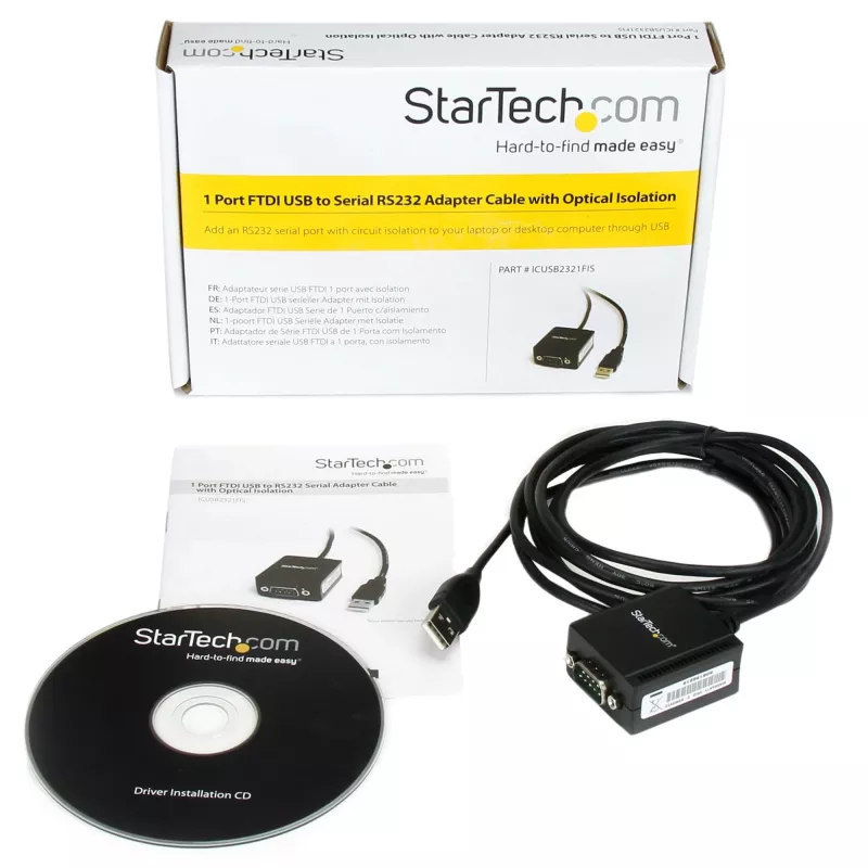 StarTech.com ICUSB2321FIS cavo adattatore seriale FTDI da USB a RS232 DB9 a 1 porta, isolato otticamente, 2,5 m, nero