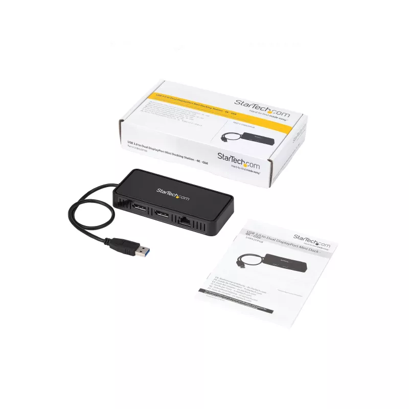 StarTech.com mini dock USB 3.0 – docking station USB-A dual monitor con video DisplayPort 4K 60Hz e Gigabit Ethernet – cavo da 30 cm – adattatore portatile per laptop USB 3.1 Gen 1 Type-A