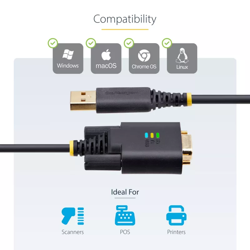 StarTech.com cavo adattatore da USB a seriale 3 m, mantenimento COM, viti/dadi sostituibili, da USB-A a DB9 RS232, IC FTDI, protezione ESD, Windows/macOS/Linux