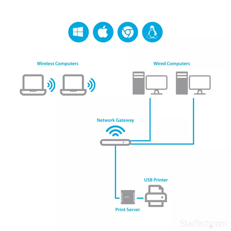 StarTech.com Server di stampa di rete 10/100Mbps Ethernet-USB 2.0 LPR