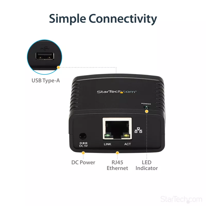 StarTech.com Server di stampa di rete 10/100Mbps Ethernet-USB 2.0 LPR