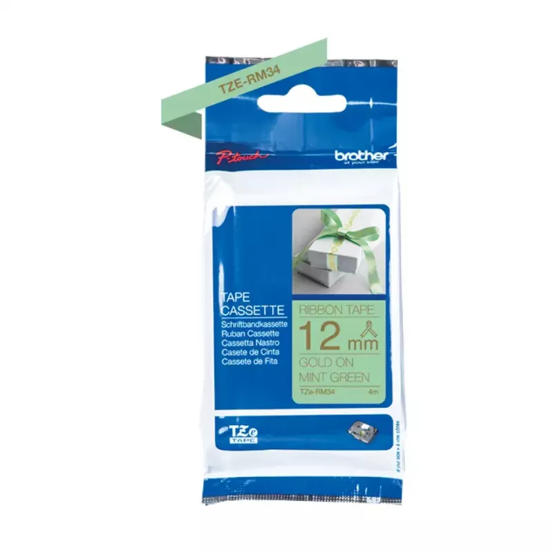 Brother TZE-RM34 nastro per etichettatura oro su verde menta