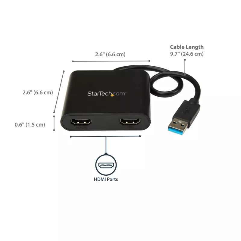 StarTech.com Adattatore USB 3.0 a doppio HDMI, convertitore USB a 2x monitor HDMI per Windows (nessun supporto per macOS/ChromeOS/Linux) - TAA