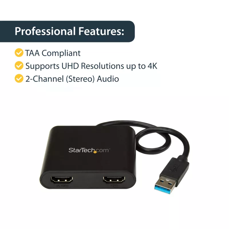 StarTech.com Adattatore USB 3.0 a doppio HDMI, convertitore USB a 2x monitor HDMI per Windows (nessun supporto per macOS/ChromeOS/Linux) - TAA