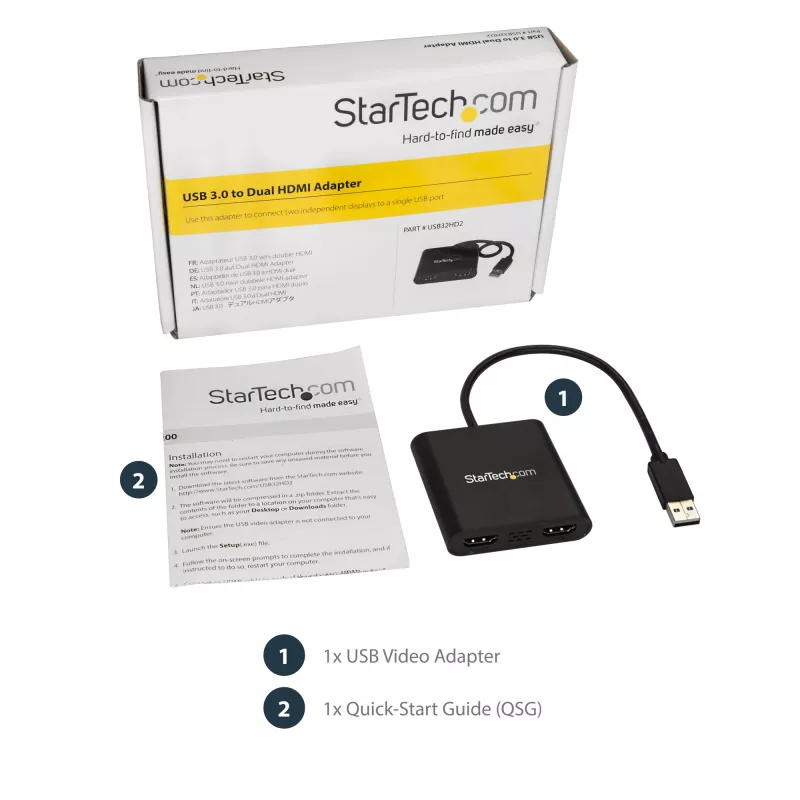 StarTech.com Adattatore USB 3.0 a doppio HDMI, convertitore USB a 2x monitor HDMI per Windows (nessun supporto per macOS/ChromeOS/Linux) - TAA