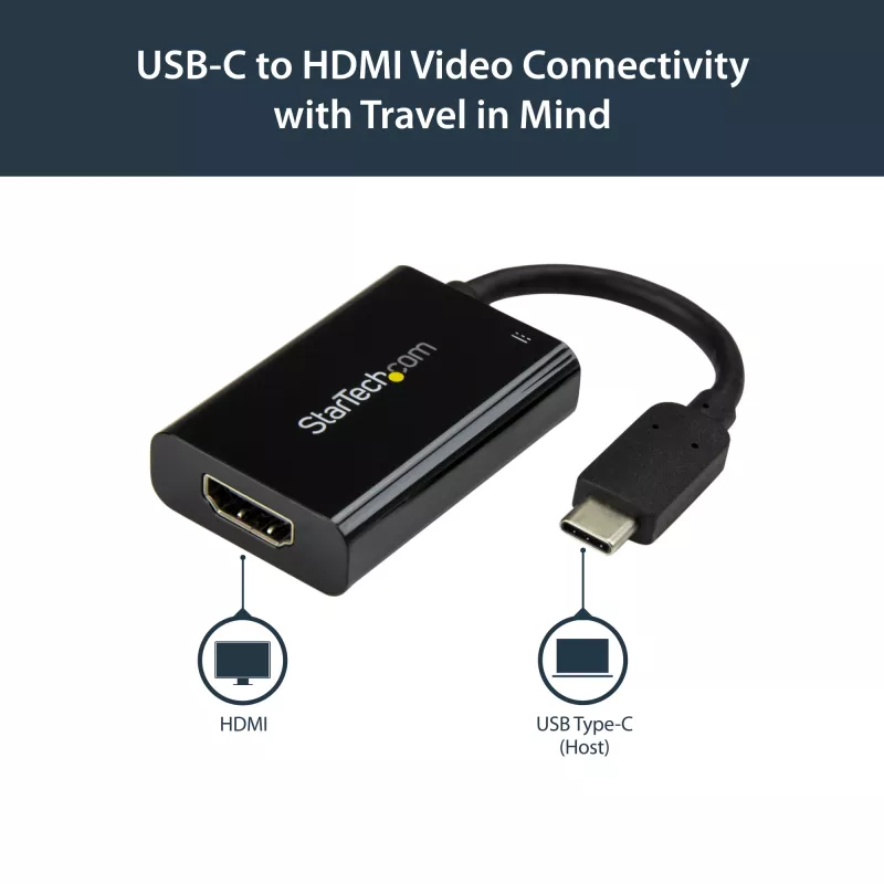 StarTech.com adattatore USB C a HDMI 2.0 con Power Delivery - convertitore video USB Type-C a HDMI 4K 60Hz - porta di ricarica passante PD 60W - compatibile Thunderbolt 3 - nero