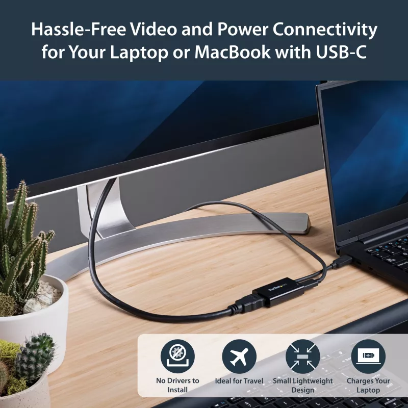 StarTech.com adattatore USB C a HDMI 2.0 con Power Delivery - convertitore video USB Type-C a HDMI 4K 60Hz - porta di ricarica passante PD 60W - compatibile Thunderbolt 3 - nero