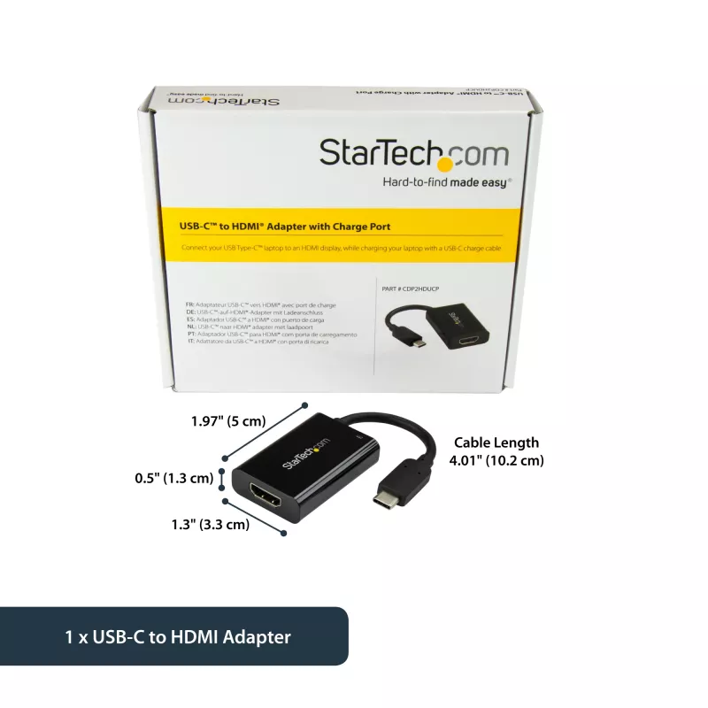 StarTech.com adattatore USB C a HDMI 2.0 con Power Delivery - convertitore video USB Type-C a HDMI 4K 60Hz - porta di ricarica passante PD 60W - compatibile Thunderbolt 3 - nero