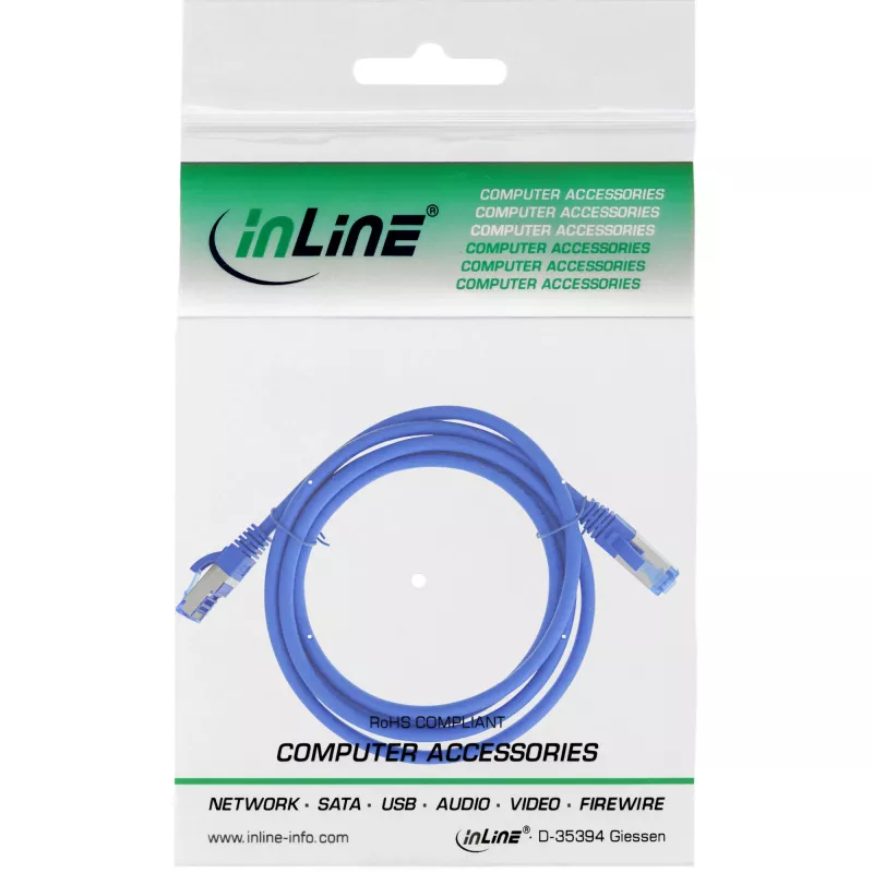 InLine cavo patch S/FTP PiMF Cat.6A senza alogeni 500 MHz blu 1 m