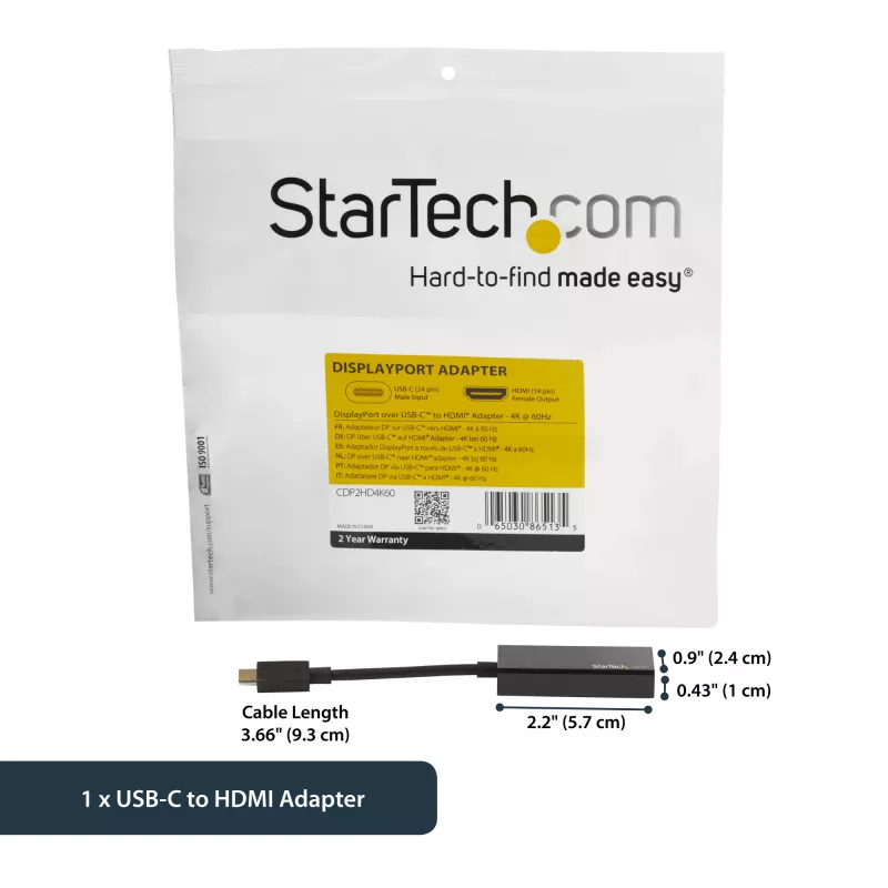StarTech.com adattatore USB-C a HDMI – 4K 60 Hz, USB Type-C, uscita HDMI, 3840 x 2160 pixel
