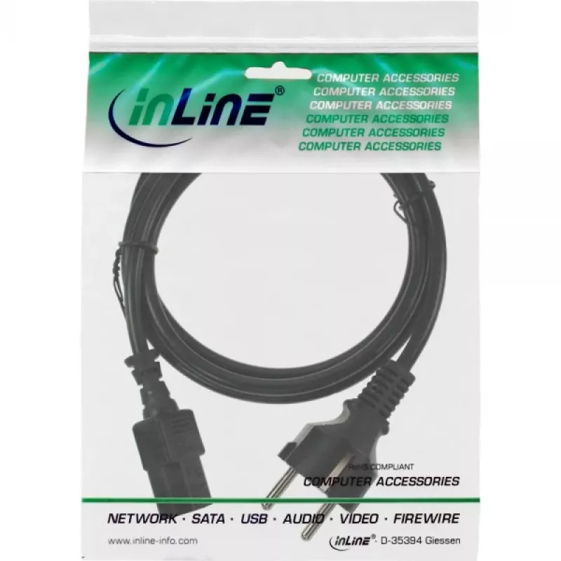 Cavo di alimentazione InLine, CEE 7/7 dritto / spina IEC C13 a 3 poli, nero, 1,5 m