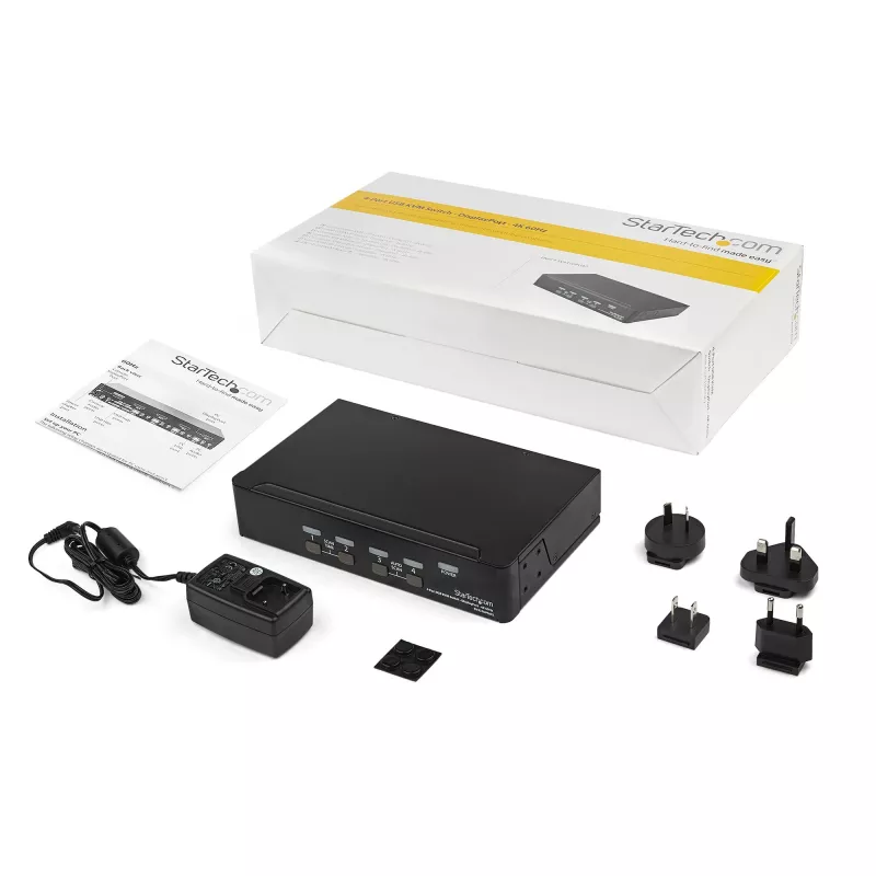 StarTech.com switch KVM DisplayPort a 4 porte – 4K 60 Hz – schermo singolo – switch KVM DP 1.2 UHD dual-port USB con hub USB 2.0 integrato e audio – Dell, HP, Apple, Lenovo – conforme TAA