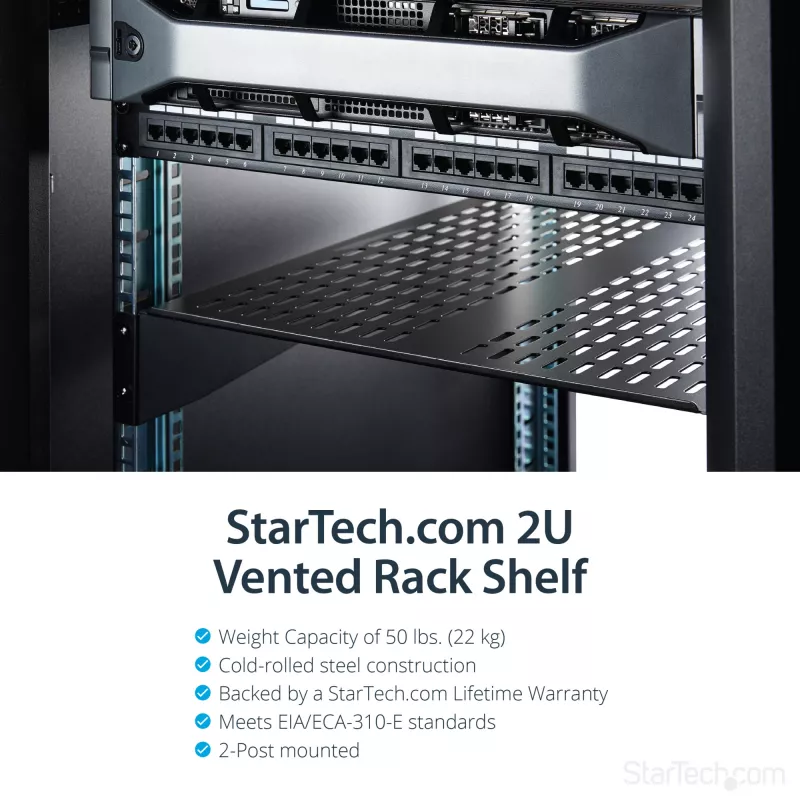StarTech.com CABSHELF22V ripiano fisso ventilato 2U per rack server, 19″, profondità 22″ (55,9 cm), fino a 22 kg, acciaio, nero