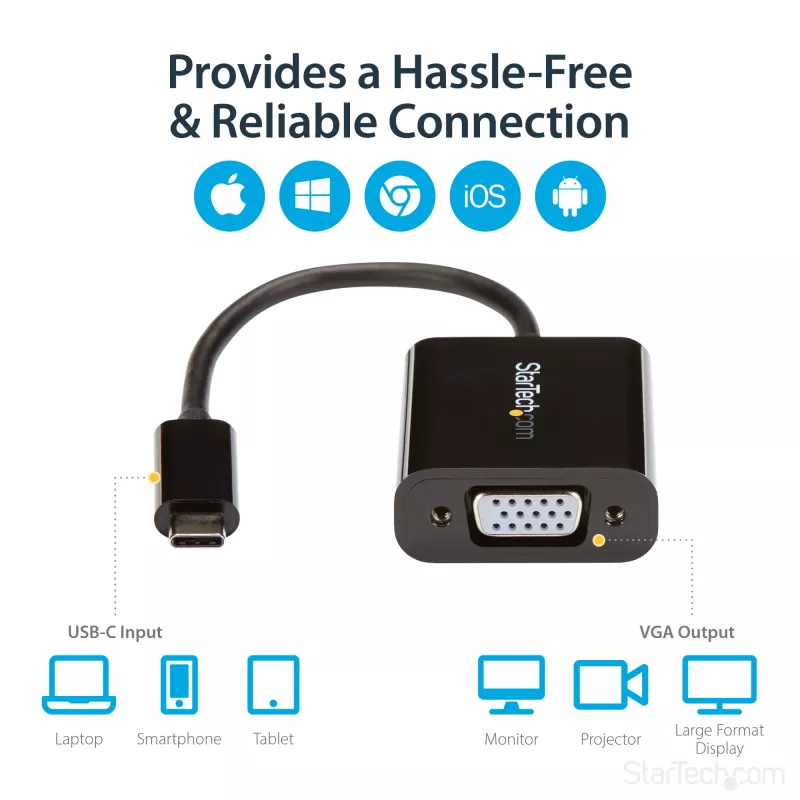 StarTech.com adattatore USB-C a VGA - nero - 1080p - convertitore video per il tuo MacBook Pro - dongle USB C a VGA - versione aggiornata CDP2VGAEC