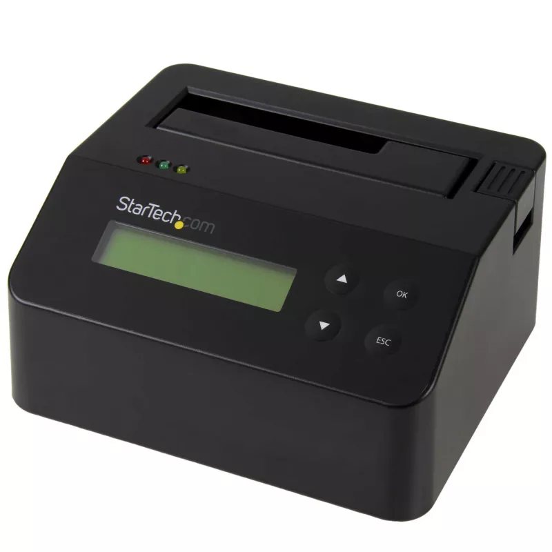 StarTech.com cancellatore di dischi a singolo vano, sanificatore HDD/SSD standalone, USB 3.0 a SATA II (3 Gbit/s), 9 modalità di cancellazione, display LCD, dock sanificatore per cancellazione sicura dei dischi, porta stampante DB-9, conforme TAA