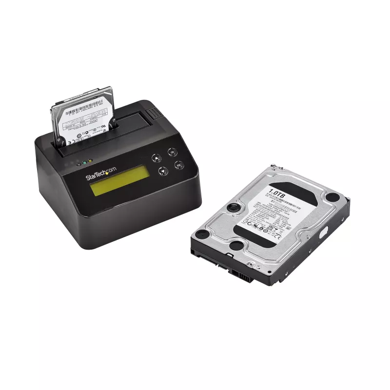 StarTech.com cancellatore di dischi a singolo vano, sanificatore HDD/SSD standalone, USB 3.0 a SATA II (3 Gbit/s), 9 modalità di cancellazione, display LCD, dock sanificatore per cancellazione sicura dei dischi, porta stampante DB-9, conforme TAA