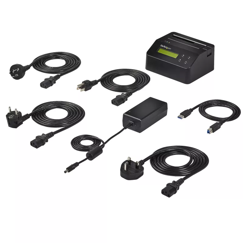 StarTech.com cancellatore di dischi a singolo vano, sanificatore HDD/SSD standalone, USB 3.0 a SATA II (3 Gbit/s), 9 modalità di cancellazione, display LCD, dock sanificatore per cancellazione sicura dei dischi, porta stampante DB-9, conforme TAA