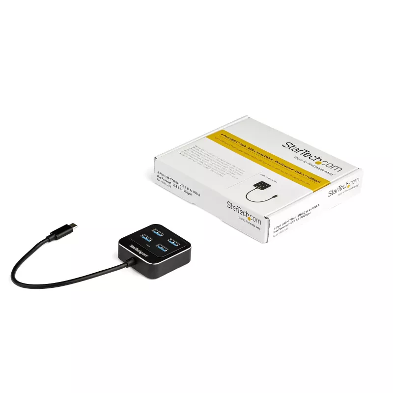 StarTech.com hub USB C a 4 porte – USB-C a 4 porte USB-A – hub SuperSpeed 10 Gbit/s USB 3.2 Gen 2 Type-C – alimentato via USB – hub adattatore USB-C a USB portatile/compatto per laptop – alluminio