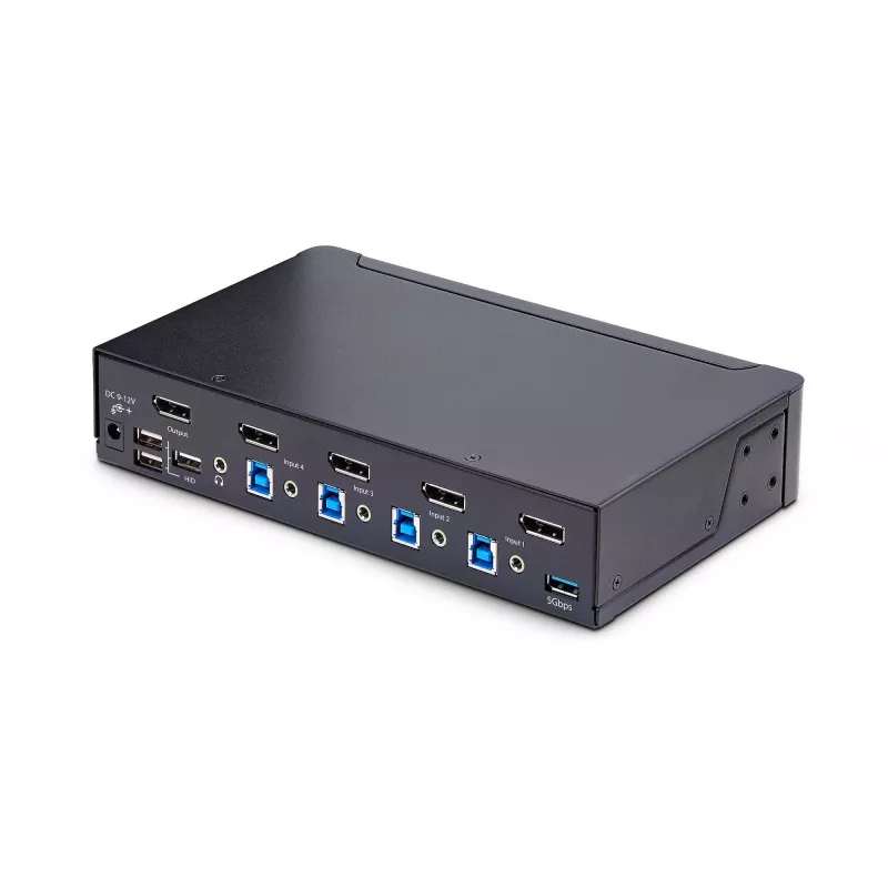 StarTech.com switch KVM DisplayPort a 4 porte, 8K 60Hz / 4K 144Hz, singolo display, DP 1.4, 2 porte USB 3.0, 4 porte USB 2.0 HID, commutazione a pulsante e hotkey, conforme TAA - indipendente dal sistema operativo, case in metallo
