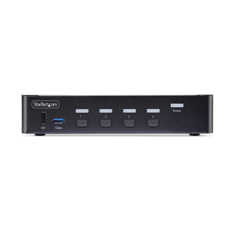 StarTech.com switch KVM DisplayPort a 4 porte, 8K 60Hz / 4K 144Hz, singolo display, DP 1.4, 2 porte USB 3.0, 4 porte USB 2.0 HID, commutazione a pulsante e hotkey, conforme TAA - indipendente dal sistema operativo, case in metallo