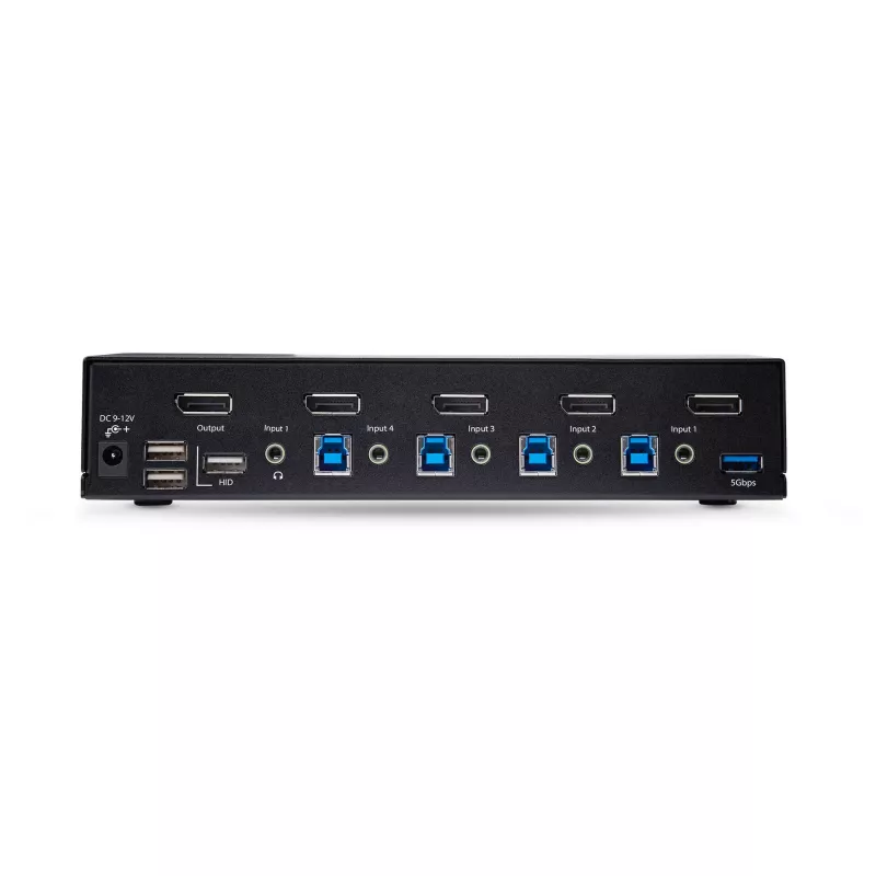 StarTech.com switch KVM DisplayPort a 4 porte, 8K 60Hz / 4K 144Hz, singolo display, DP 1.4, 2 porte USB 3.0, 4 porte USB 2.0 HID, commutazione a pulsante e hotkey, conforme TAA - indipendente dal sistema operativo, case in metallo