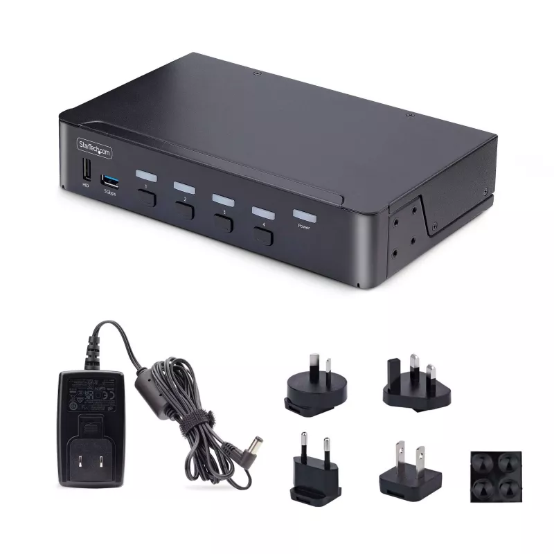 StarTech.com switch KVM DisplayPort a 4 porte, 8K 60Hz / 4K 144Hz, singolo display, DP 1.4, 2 porte USB 3.0, 4 porte USB 2.0 HID, commutazione a pulsante e hotkey, conforme TAA - indipendente dal sistema operativo, case in metallo