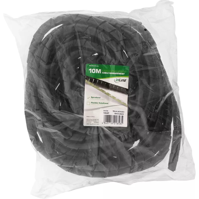 InLine 59946P guaina a spirale per cavi, 10 m, 18 mm, nero