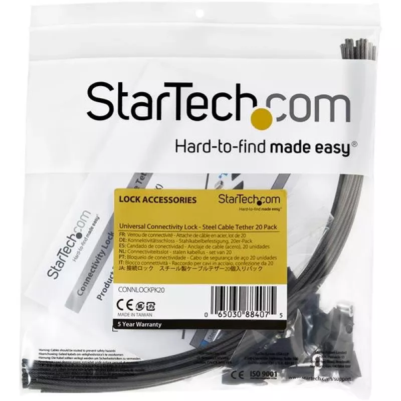 StarTech.com confezione da 20 supporti di sicurezza per cavi per adattatori e dongle - supporto universale per adattatori cavo - cavo di fissaggio - set supporto cavo antifurto a lunghezza regolabile - acciaio