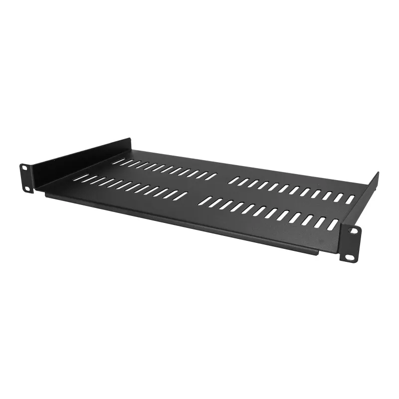 StarTech.com ripiano per rack server 1U – ripiano universale ventilato con braccio a sbalzo per armadio e case di rete da 19 pollici – robusto in acciaio – portata 20 kg – ripiano profondo 10 pollici, nero