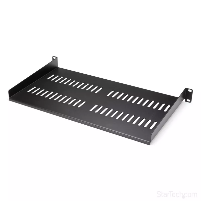 StarTech.com ripiano per rack server 1U – ripiano universale ventilato con braccio a sbalzo per armadio e case di rete da 19 pollici – robusto in acciaio – portata 20 kg – ripiano profondo 10 pollici, nero