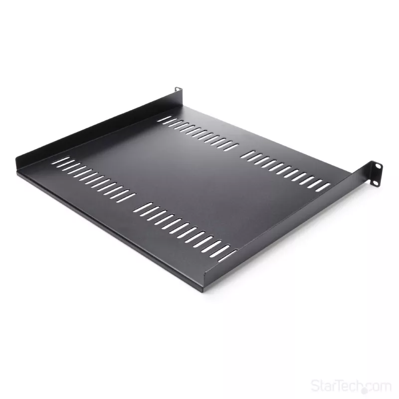 StarTech.com ripiano rack server 1U – vassoio a sbalzo universale ventilato per rack e armadio apparecchiature di rete 19 pollici – acciaio ad alta portata – capacità 44lb/20kg – ripiano profondo 16 pollici, nero