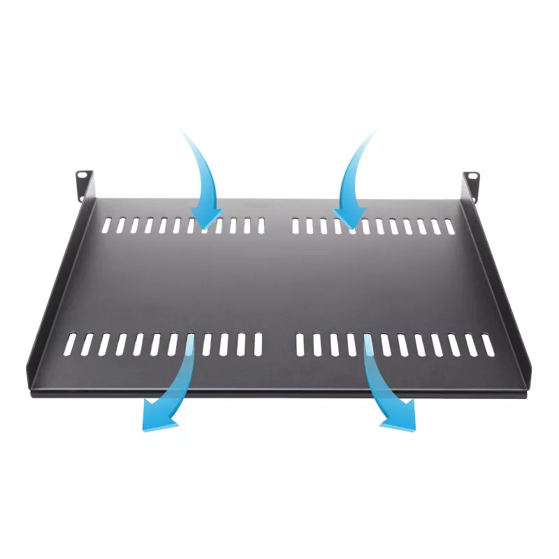 StarTech.com ripiano rack server 1U – vassoio a sbalzo universale ventilato per rack e armadio apparecchiature di rete 19 pollici – acciaio ad alta portata – capacità 44lb/20kg – ripiano profondo 16 pollici, nero