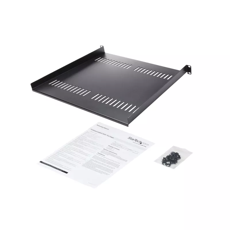 StarTech.com ripiano rack server 1U – vassoio a sbalzo universale ventilato per rack e armadio apparecchiature di rete 19 pollici – acciaio ad alta portata – capacità 44lb/20kg – ripiano profondo 16 pollici, nero
