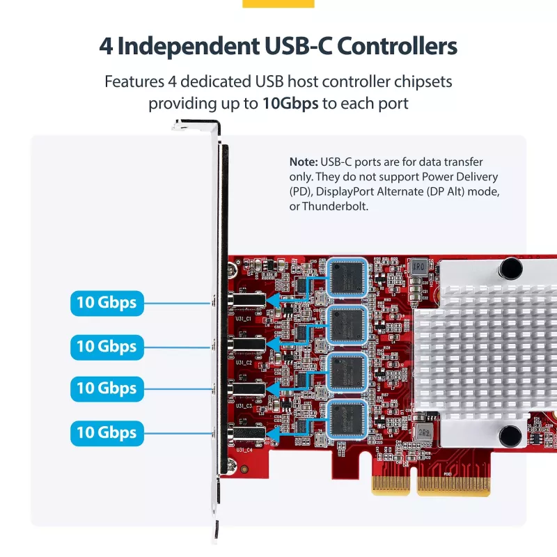StarTech.com scheda PCIe USB Type-C 4 porte, USB 3.2 10Gbps, scheda di espansione USB-C PCI Express, 4 controller USB indipendenti, Windows/Linux/macOS, conforme TAA