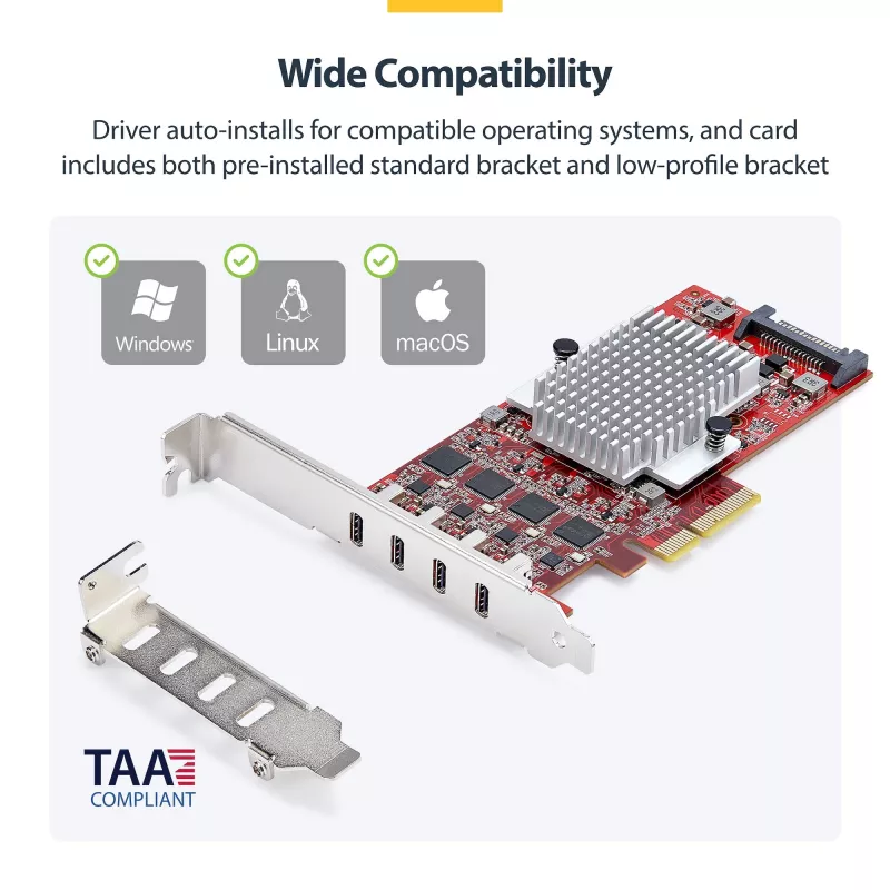 StarTech.com scheda PCIe USB Type-C 4 porte, USB 3.2 10Gbps, scheda di espansione USB-C PCI Express, 4 controller USB indipendenti, Windows/Linux/macOS, conforme TAA