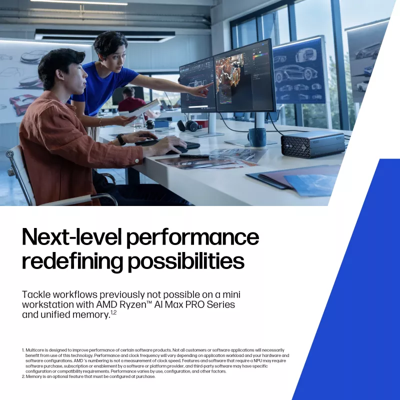 HP Z2 G1a Copilot+ PC AMD Ryzen AI Max PRO 390 32 GB LPDDR5x-SDRAM 1 TB SSD Windows 11 Pro Mini PC workstation AI workstation, AI PC nero