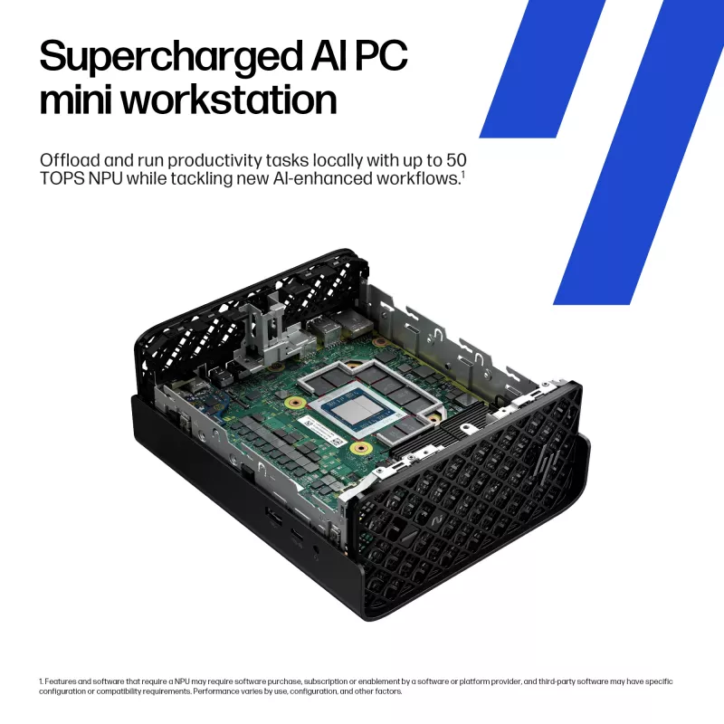 HP Z2 G1a Copilot+ PC AMD Ryzen AI Max PRO 390 32 GB LPDDR5x-SDRAM 1 TB SSD Windows 11 Pro Mini PC workstation AI workstation, AI PC nero