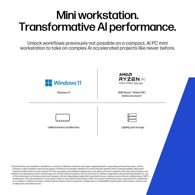 HP Z2 G1a Copilot+ PC AMD Ryzen AI Max PRO 390 32 GB LPDDR5x-SDRAM 1 TB SSD Windows 11 Pro Mini PC workstation AI workstation, AI PC nero