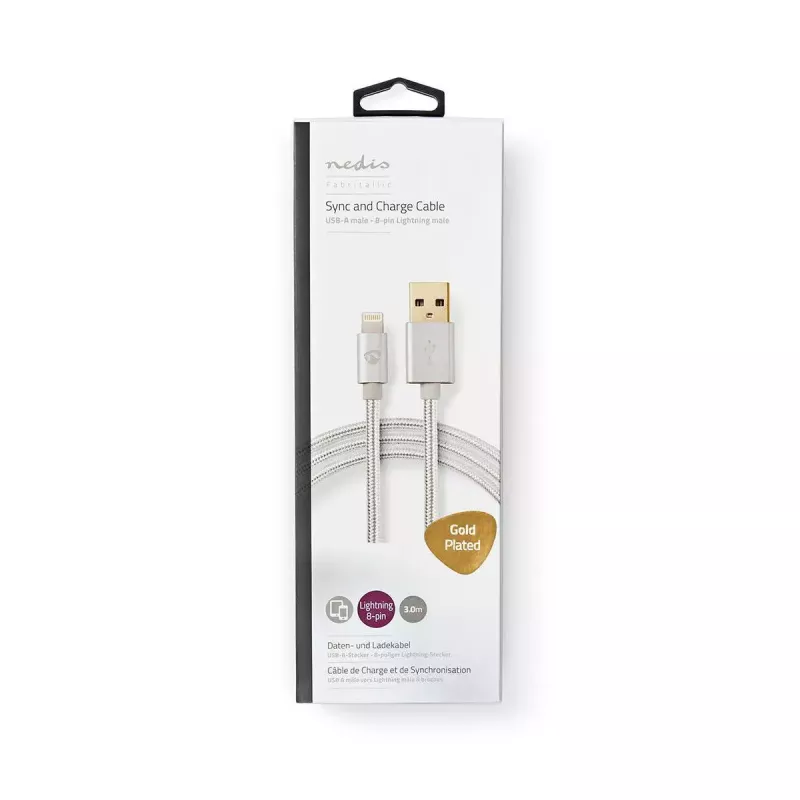 Cavo per telefono cellulare Nedis CCTB39300AL30 alluminio 3 m USB A Lightning