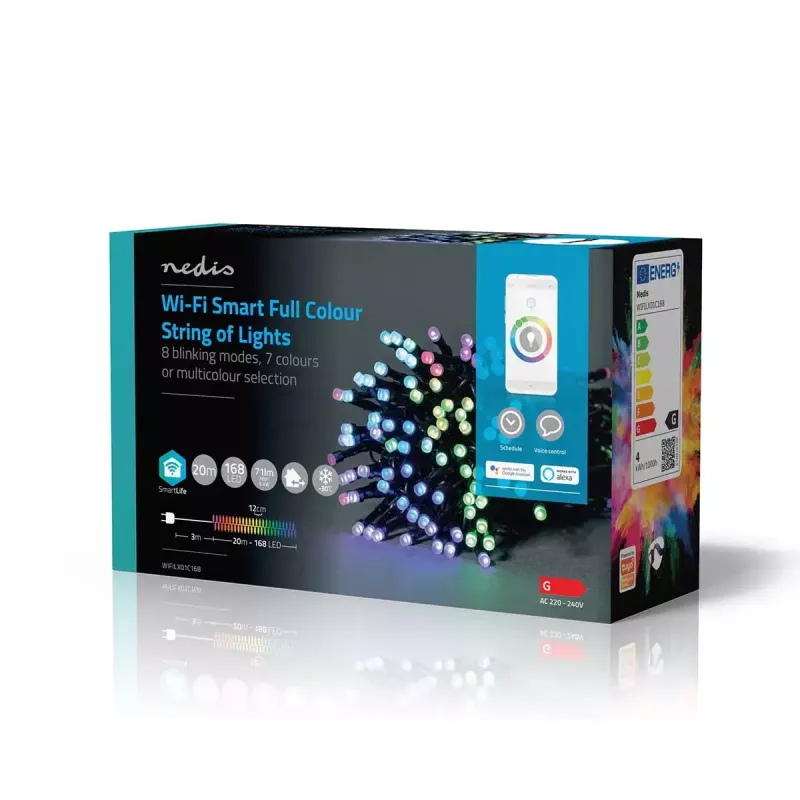 Nedis SmartLife WIFILX01C168 catena di luci natalizie LED, 168 LED, RGB, Wi-Fi, 20 m