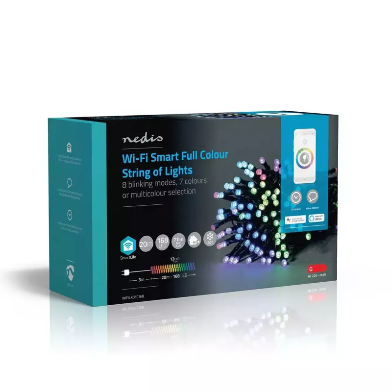Nedis SmartLife WIFILX01C168 catena di luci natalizie LED, 168 LED, RGB, Wi-Fi, 20 m
