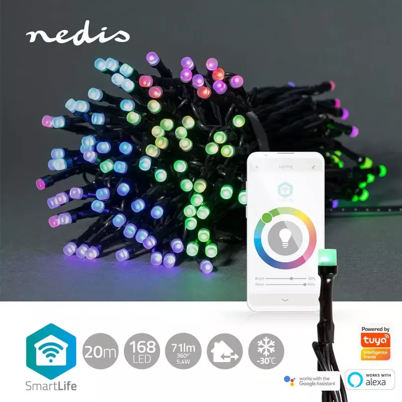 Nedis SmartLife WIFILX01C168 catena di luci natalizie LED, 168 LED, RGB, Wi-Fi, 20 m