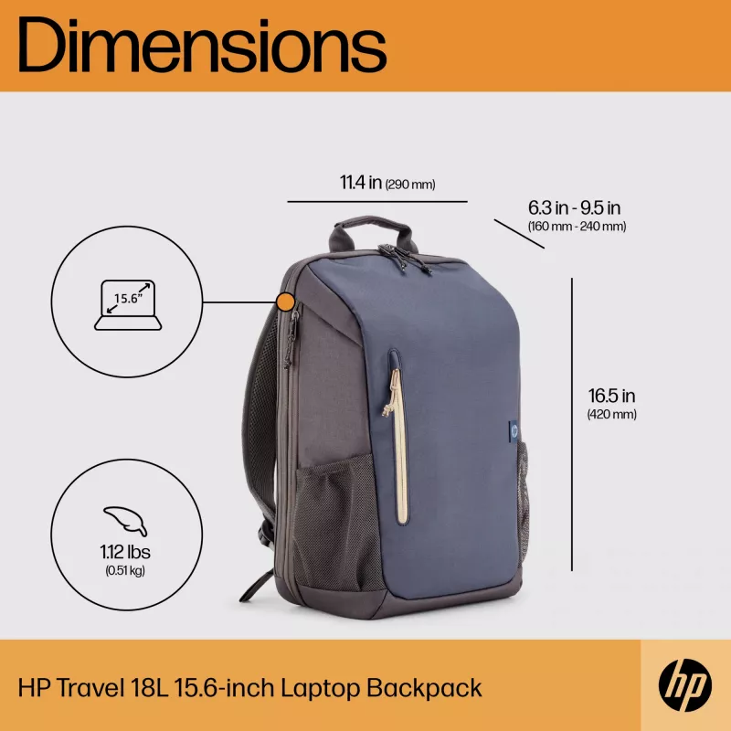 HP Travel 18 litri 15.6 Blue Night zaino per laptop, zaino, 510 g