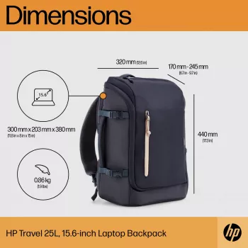 HP Travel 25 litri 15.6 blu zaino per laptop dimensione massima schermo 39,6 cm peso 860 g